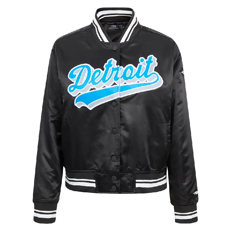 New Deals NFL DETROIT LIONS SCRIPT TAIL WOMEN'S SATIN JACKET (BLACK)