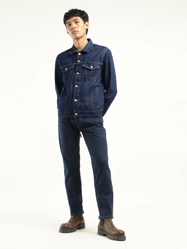 Weekend Bargains Just for You Men's Solid Dark Blue Spread Collar Jacket