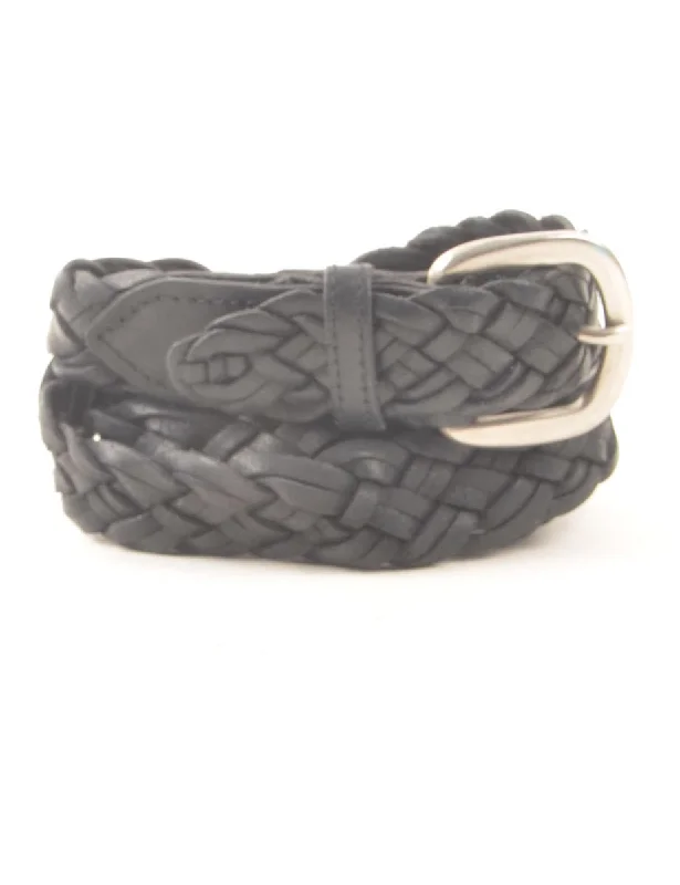 Weekend Discounts to Enjoy Black Leather Woven Belt - L