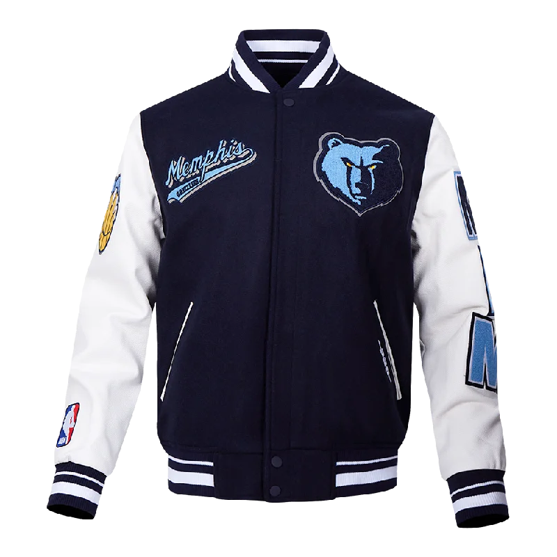 Value Deals NBA MEMPHIS GRIZZLIES SCRIPT TAIL MEN'S RIB WOOL VARSITY JACKET (MIDNIGHT NAVY/WHITE)