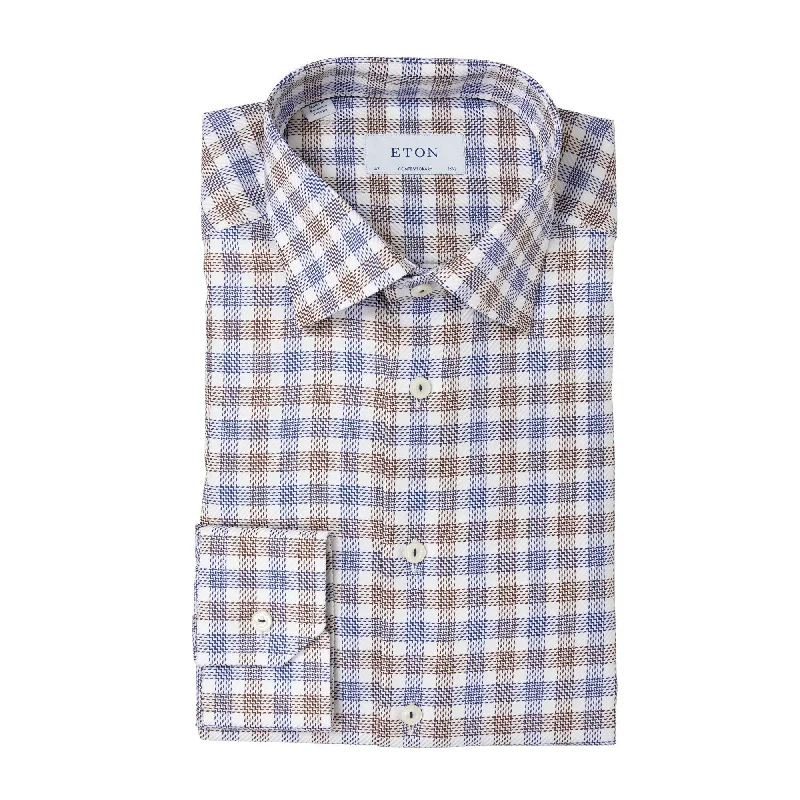 Weekend Bargains to Love ETON CHECK KING TWILL SHIRT BLUE/BROWN