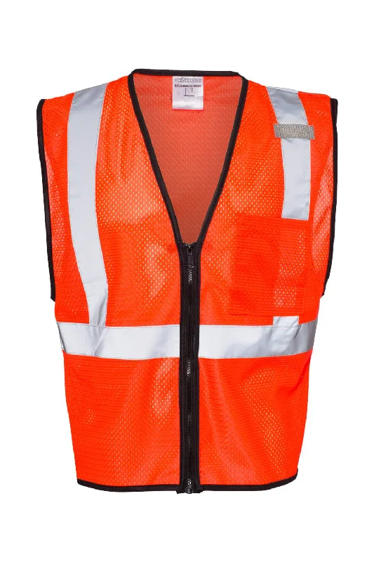 Half Price Kishigo Mens Single Pocket Zipper Mesh Class 2 Vest - Fluorescent Red - Closeout