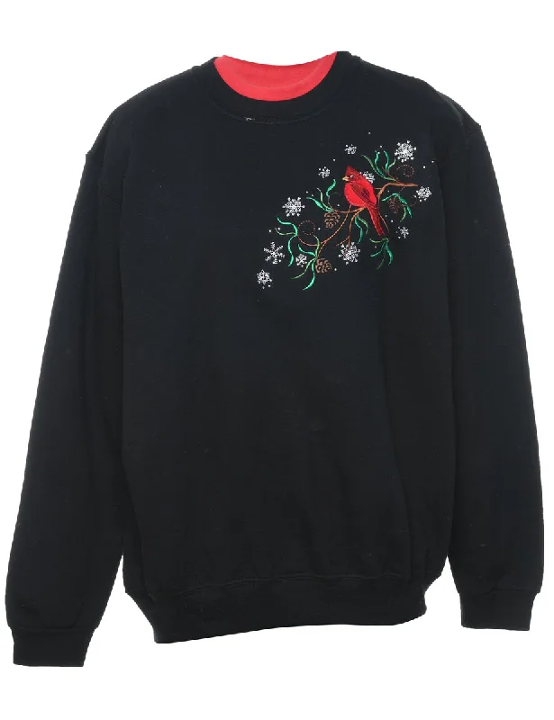 Bird Print Christmas Sweatshirt - L