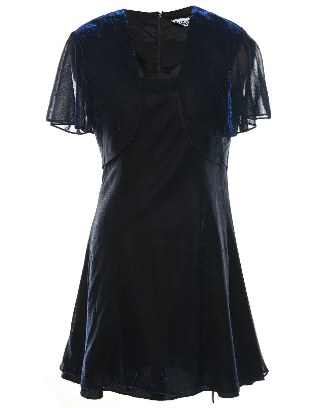 Now or Never Blue 1990s Mini Metallic Evening Dress - S