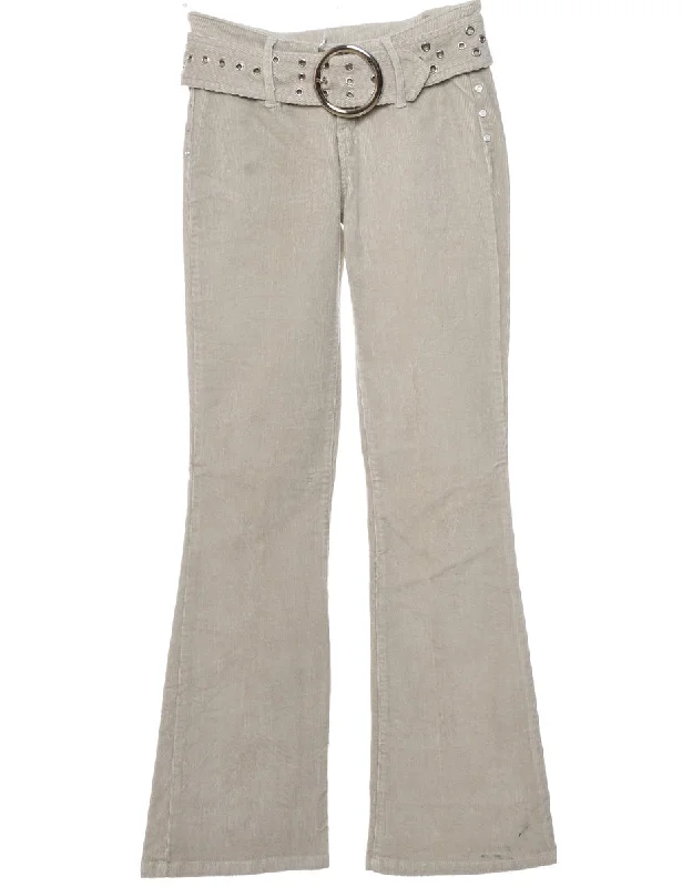 Beige Corduroy Flared Y2K Trousers - W24 L31