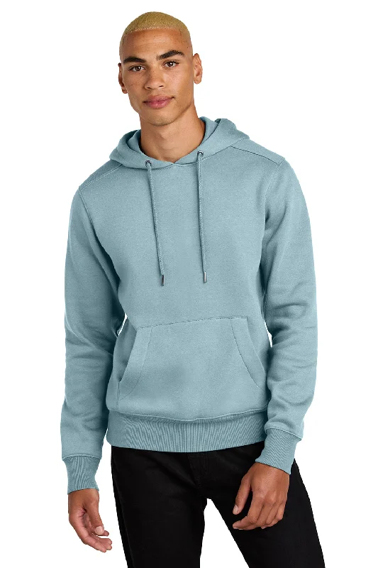 Weekend Bargains to Indulge In District Mens Perfect Weight Fleece Hooded Sweatshirt Hoodie w/ Pouch Pocket - Fog Blue