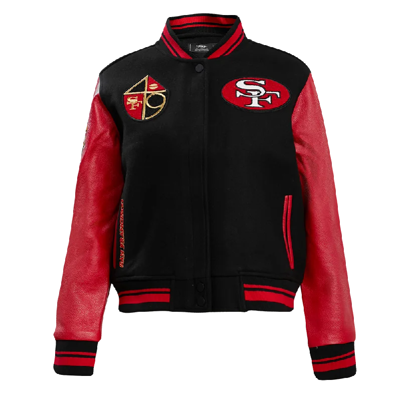 Overstock Sale NFL SAN FRANCISCO 49ERS RETRO CLASSIC WOMEN'S RIB WOOL VARSITY JACKET (BLACK/RED/BLACK)
