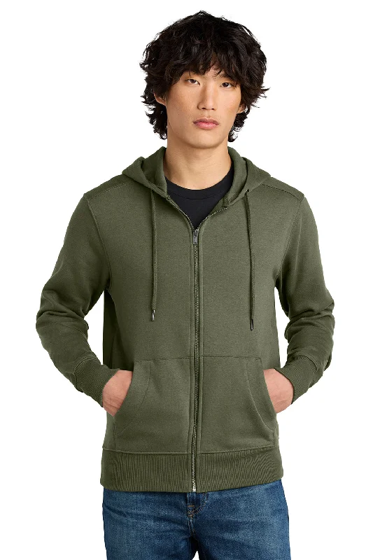Weekend Discounts to Enjoy District Mens Perfect Weight Fleece Full Zip Hooded Sweatshirt Hoodie w/ Pockets - Military Green