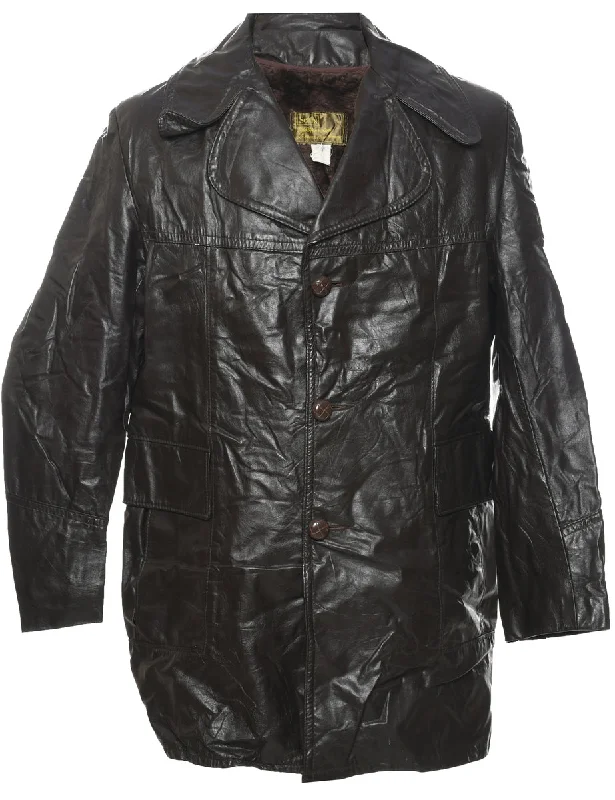 Massive Deals Button Front Leather Jacket - L