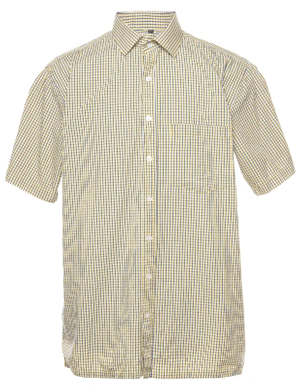 Mega Discount Blue & Yellow Short Sleeve Checked Shirt - M