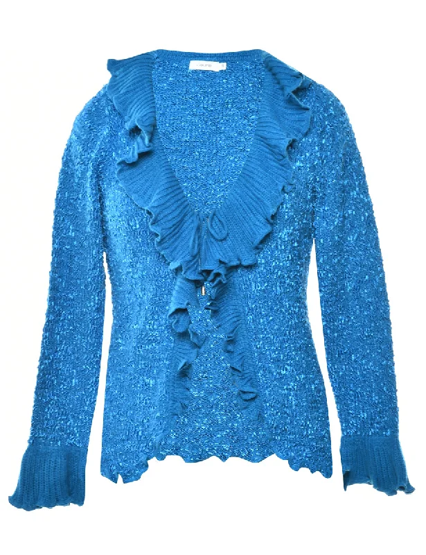 Weekend Bargains Await You Blue Frills Cardigan - S