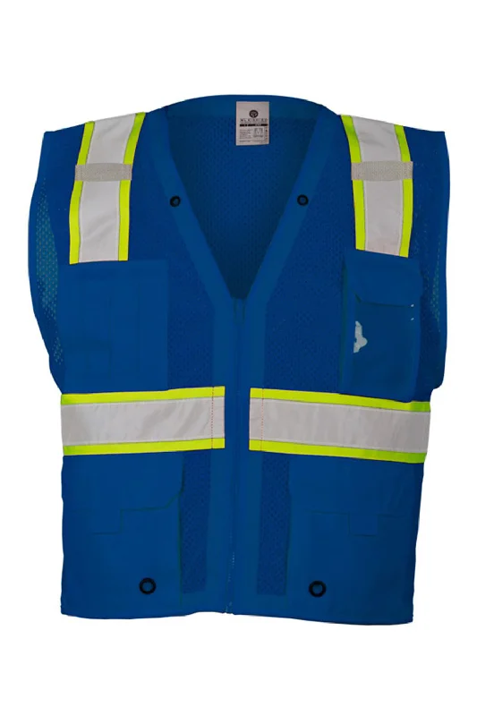 Shop and Save Kishigo Mens EV Series Enhanced Visibility Multi Pocket Mesh Vest - Royal Blue/Lime Green