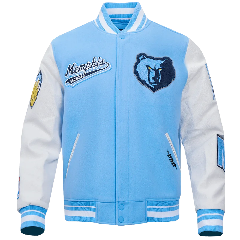 Daily Deals NBA MEMPHIS GRIZZLIES SCRIPT TAIL MEN'S RIB WOOL VARSITY JACKET (UNIVERSITY BLUE/WHITE)