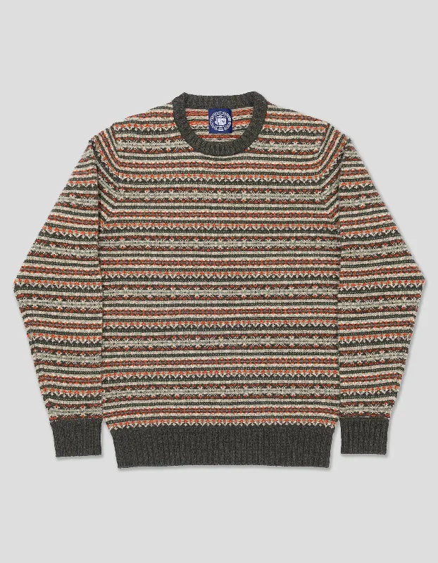 Weekend Sale: Don't Miss Out LAMBSWOOL FAIR ISLE CREW NECK SWEATER - OLIVE