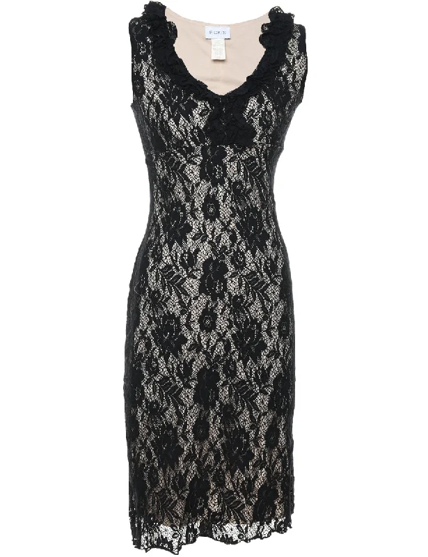 Black Lace Fitted Evening Dress - XS