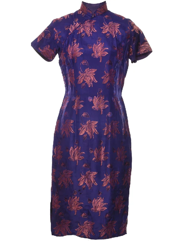 Shop and Save Brocade Design Purple Floral Evening Dress - M