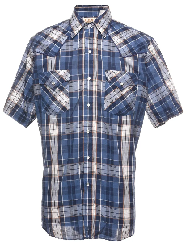 Weekend Offers That Impress Blue Short Sleeve Checked Shirt - M