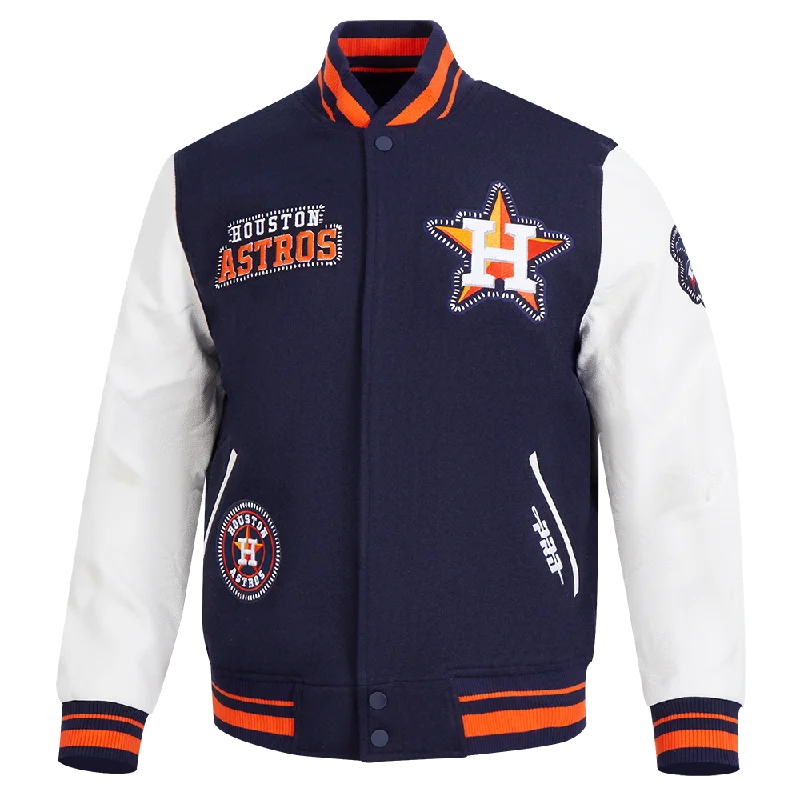 Best Bargains MLB HOUSTON ASTROS DIY PICK STITCH MEN'S RIB WOOL VARSITY JACKET (MIDNIGHT NAVY/ORANGE/MIDNIGHT NAVY)