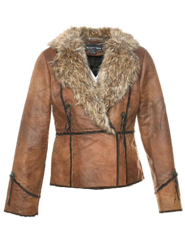 Now or Never Brown Faux Shearling Y2K Jacket - S