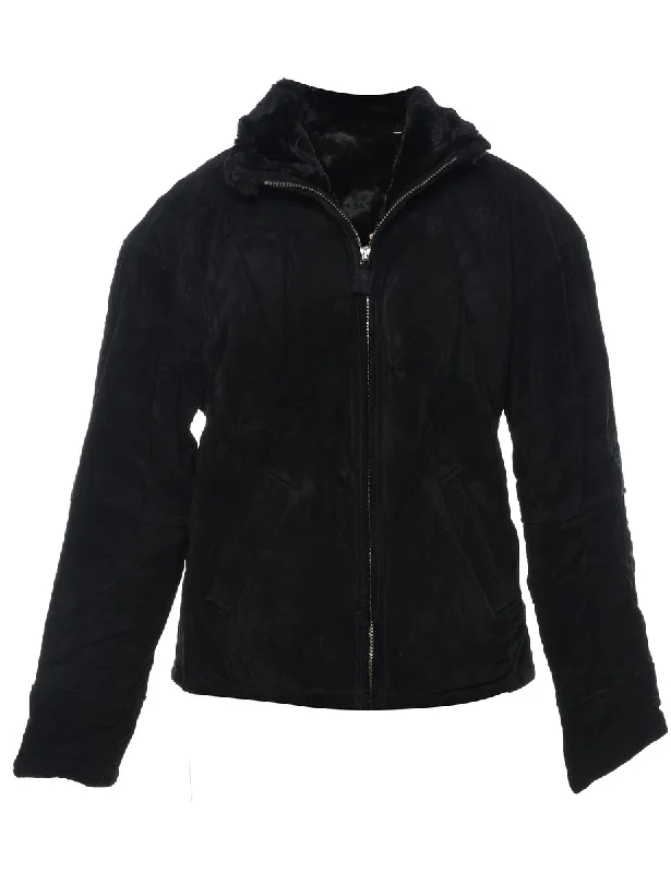 Special Buy Black Shearling Lined Zip-Front Suede Jacket - M