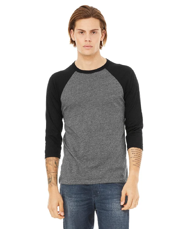 Hurry In Bella+Canvas Unisex Triblend 3/4-Sleeve Baseball T-Shirt | Deep Heathr/ Blk