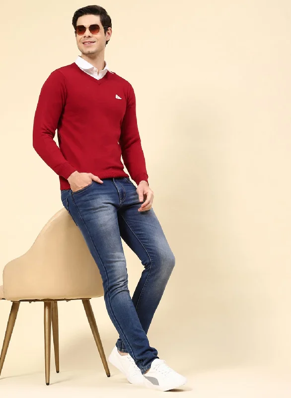 Crazy Deals Men Red Solid Wool blend Pullover