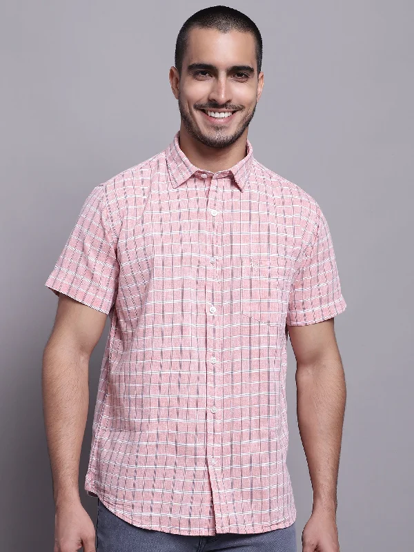 Discount Deals Men's Pink Casual Medium Checks Half Sleeve Shirt