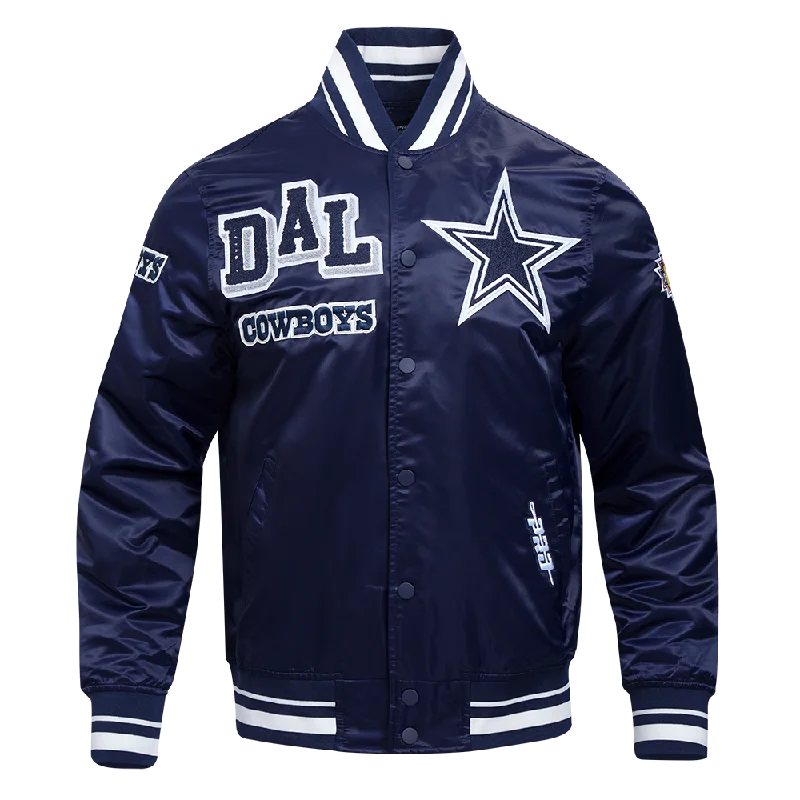 Weekend Bargains to Grab NFL DALLAS COWBOYS MASHUP MEN'S RIB SATIN JACKET (MIDNIGHT NAVY)