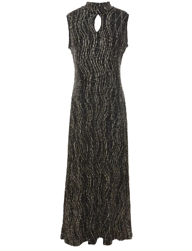 Act Fast Black, Silver & Gold Sparkly Maxi Evening Dress - L
