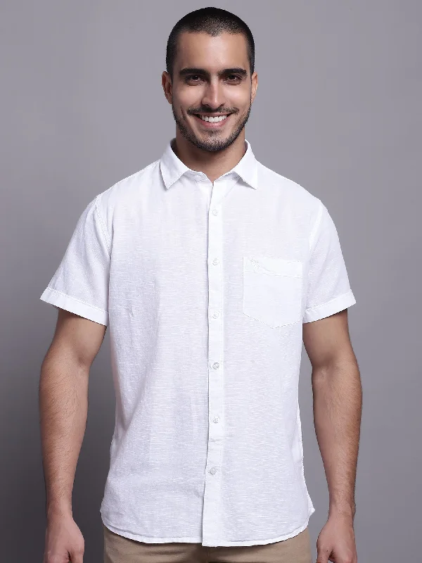 Weekend Deals That Wow Men's White Casual Plain Half Sleeve Shirt