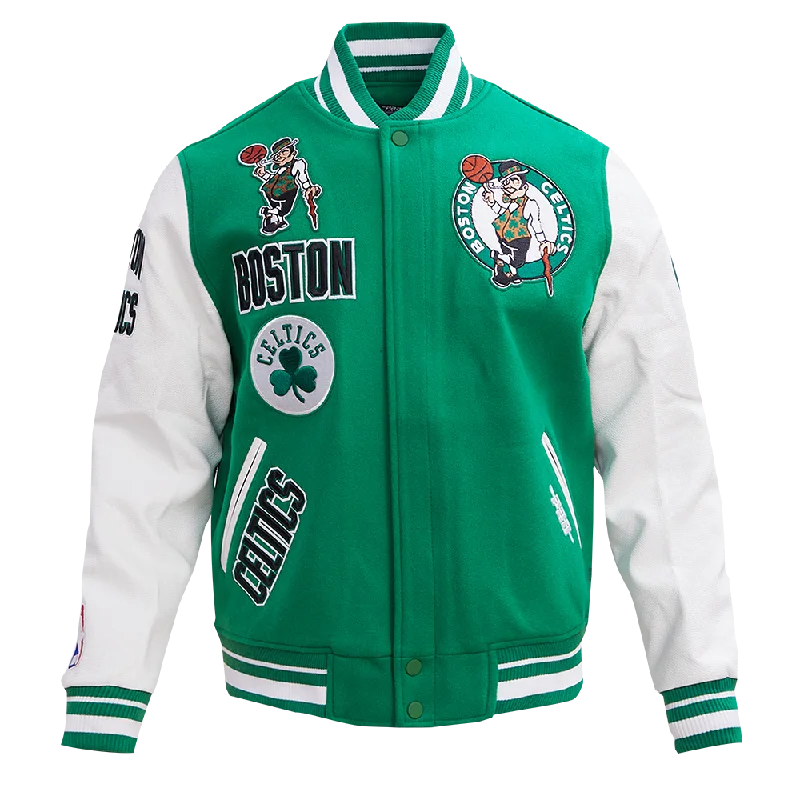 Hurry In NBA BOSTON CELTICS RETRO CLASSIC MEN'S RIB WOOL VARSITY JACKET (KELLYGREEN/WHITE)