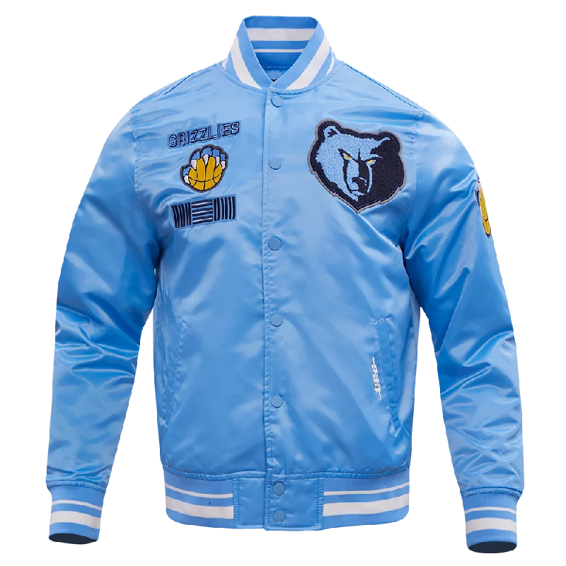 Weekend Shopping Made Better NBA MEMPHIS GRIZZLIES RETRO CLASSIC MEN'S RIB SATIN JACKET (UNIVERSITY BLUE)
