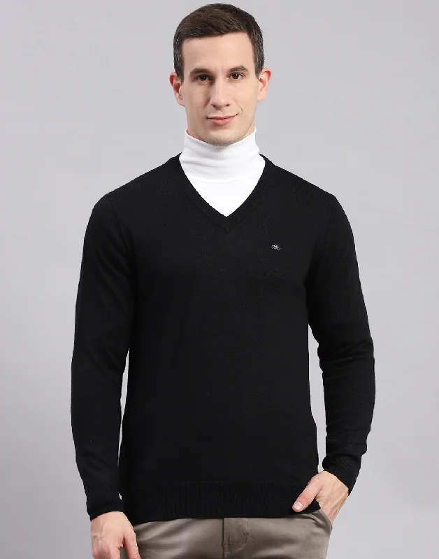 Deal Mania Men Black Solid V Neck Full Sleeve Sweaters/Pullovers