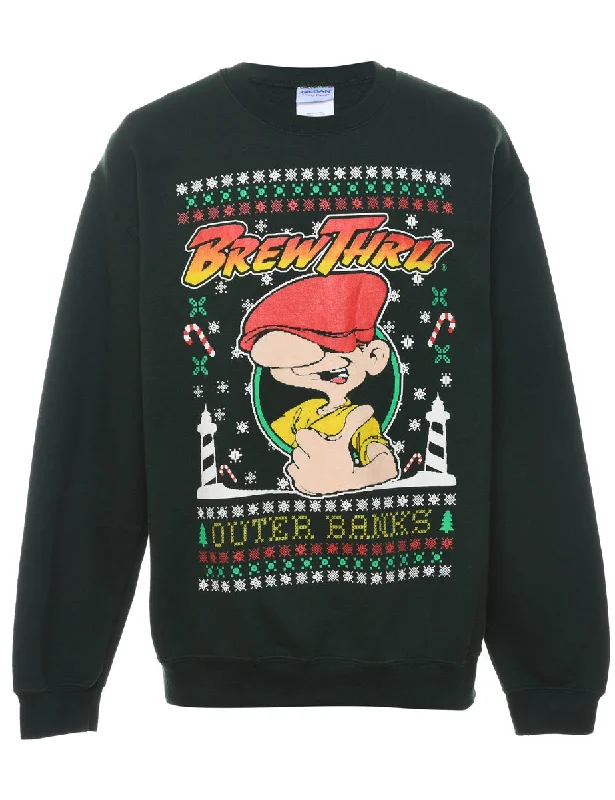 Major Savings Brew Thru Multi-Colour Printed Christmas Sweatshirt - M