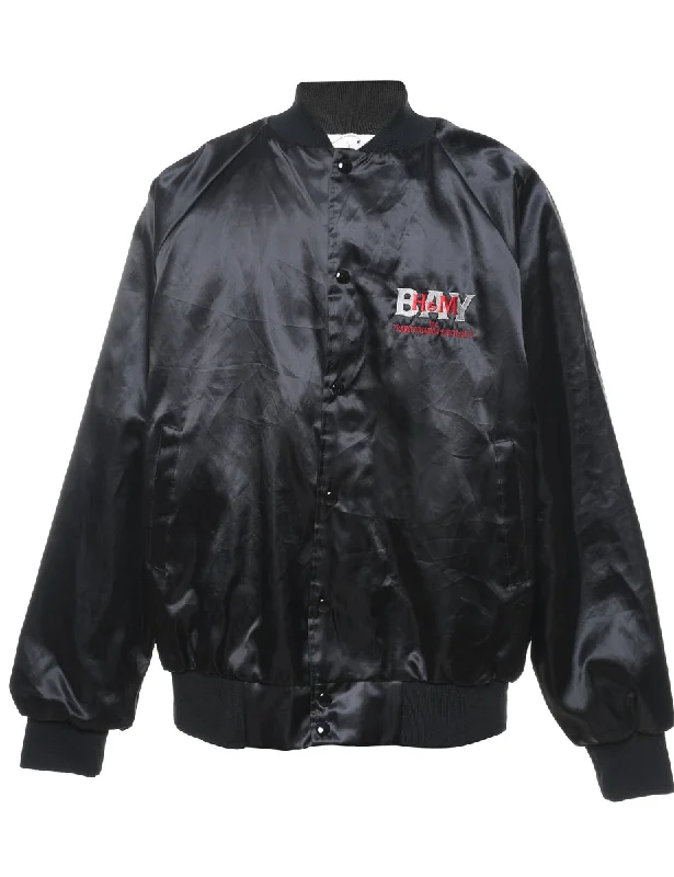 Bargain Blast Black Silky Embroidered Bomber Jacket - L
