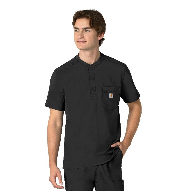 Hurry In Carhartt Force Cross-Flex Men's Henley Scrub Top - Black