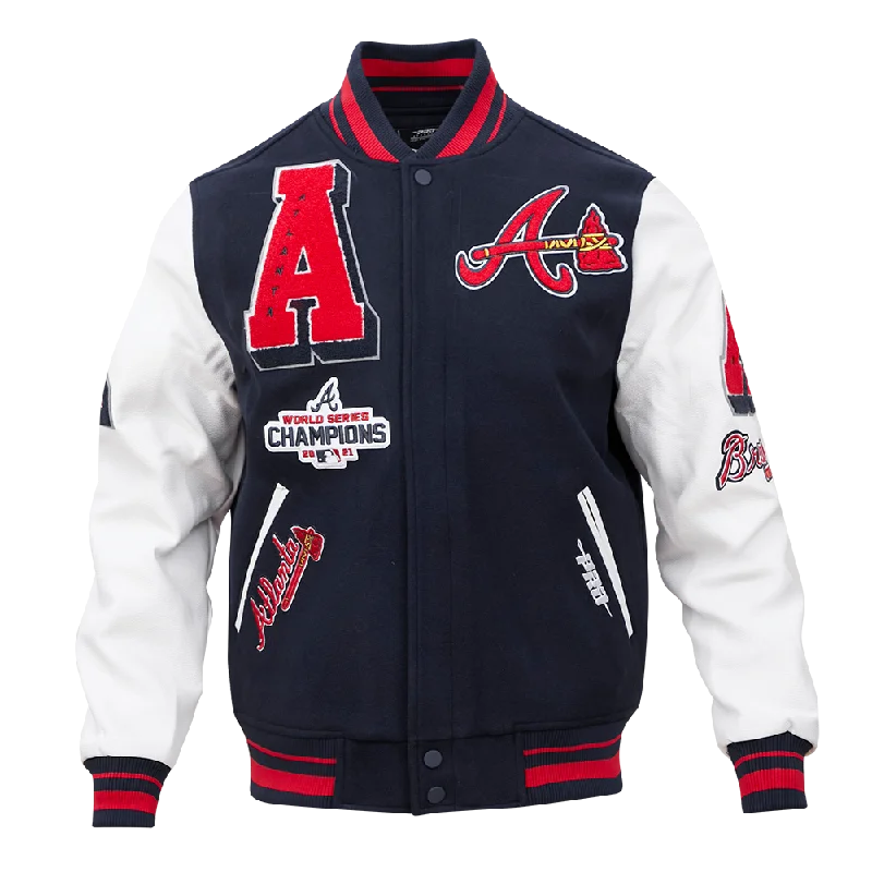 Weekend-Only Price Drops MLB ATLANTA BRAVES MASHUP MEN'S RIB WOOL VARSITY JACKET (MIDNIGHT NAVY/RED/MIDNIGHT NAVY)