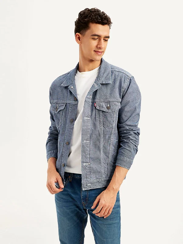 Weekend Savings Extravaganza Men's Solid Blue Spread Collar Jacket