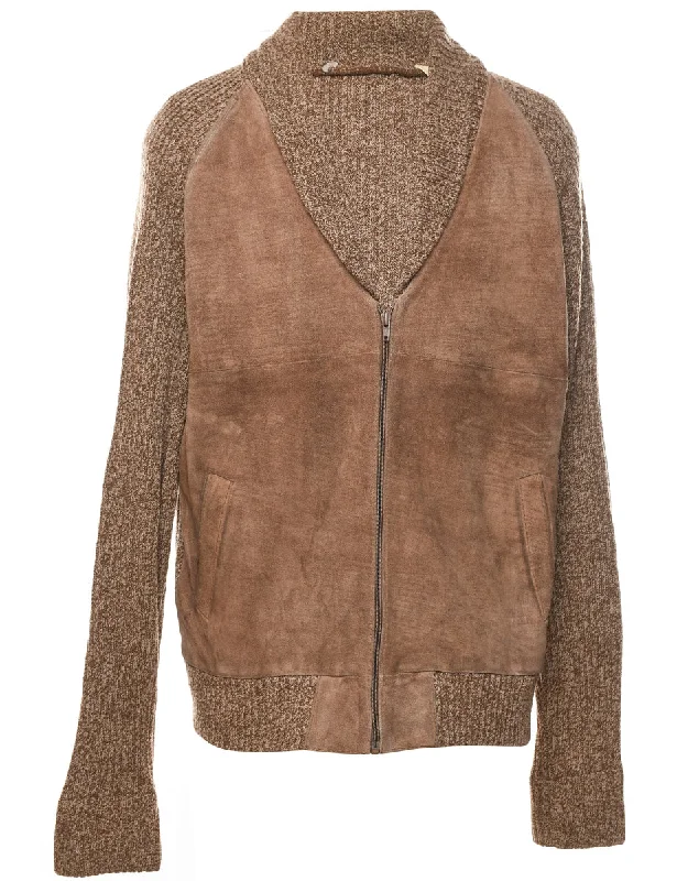 Price Drop Brown Suede Knit Sleeved Jacket - M