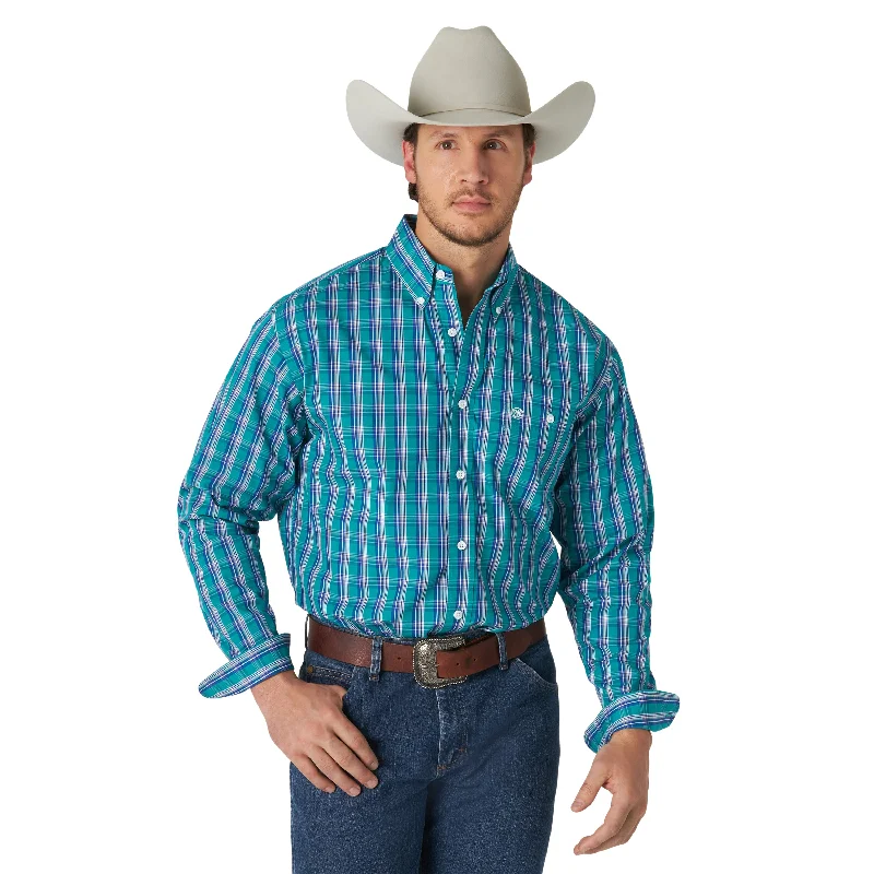 Weekend Bargains to Sizzle Wrangler Men's Green/Blue Plaid Classics Long Sleeve Shirt