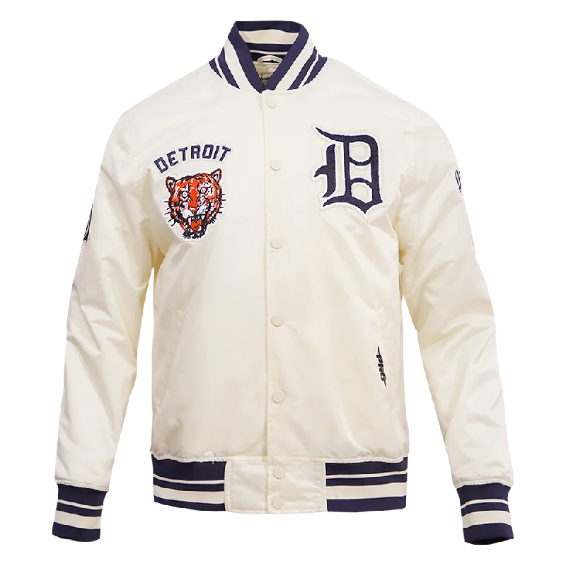 Limited Stock MLB DETROIT TIGERS RETRO CLASSIC MEN'S RIB SATIN JACKET (EGGSHELL/ MIDNIGHT NAVY)