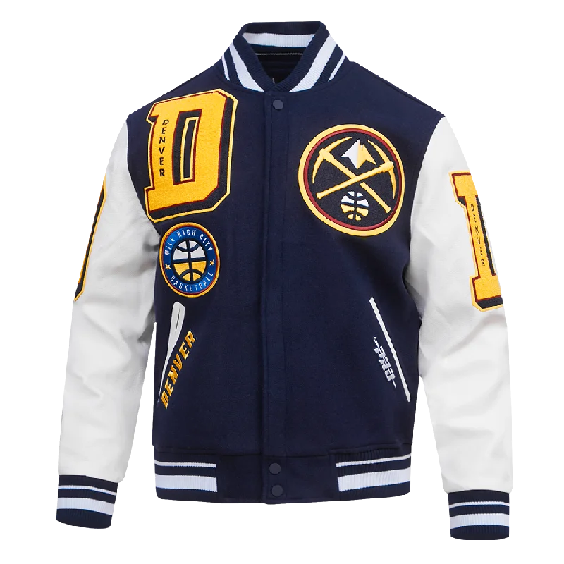 Huge Discounts NBA DENVER NUGGETS MASHUP MEN'S RIB WOOL VARSITY JACKET (MIDNIGHT NAVY/WHITE)