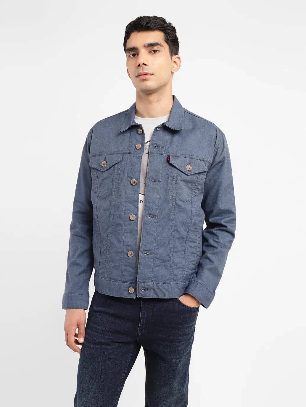 Weekend Deals That Sizzle Men's Solid Grey Spread Collar Trucker Jacket