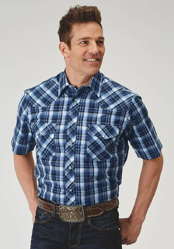 Special Offer Roper Mens 1975 Midnight Plaid Blue Cotton Blend S/S Shirt