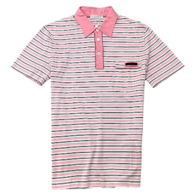 Price Slash Men's Stripe Logo Polo Shirt Pink Size M
