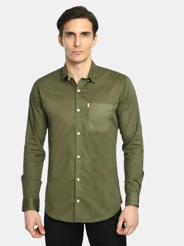 Final Clearance Men's Olive Green Solid Cotton Casual Shirt