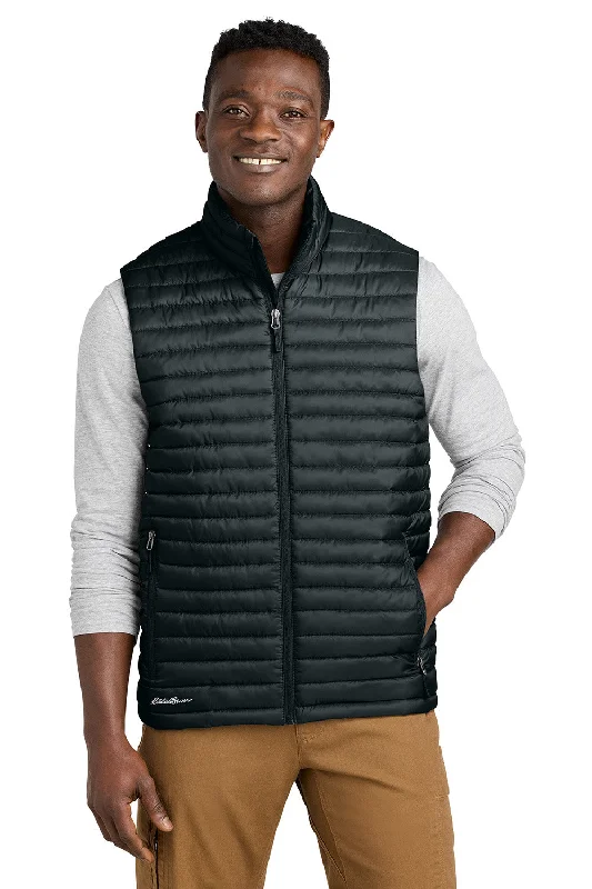 Grand Opening Sale Eddie Bauer Mens Packable Quilted Water Resistant Full Zip Vest - Black - New
