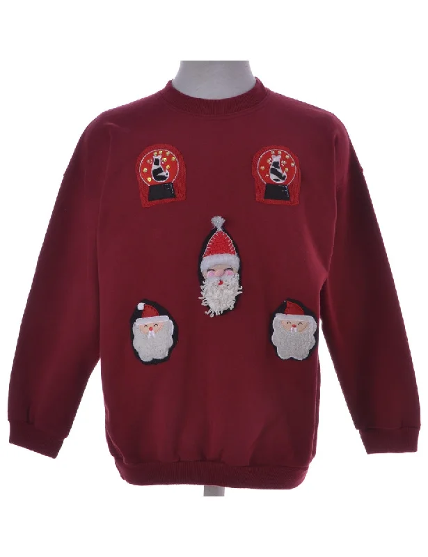 Pay Less Burgundy Appliqué Christmas Sweatshirt