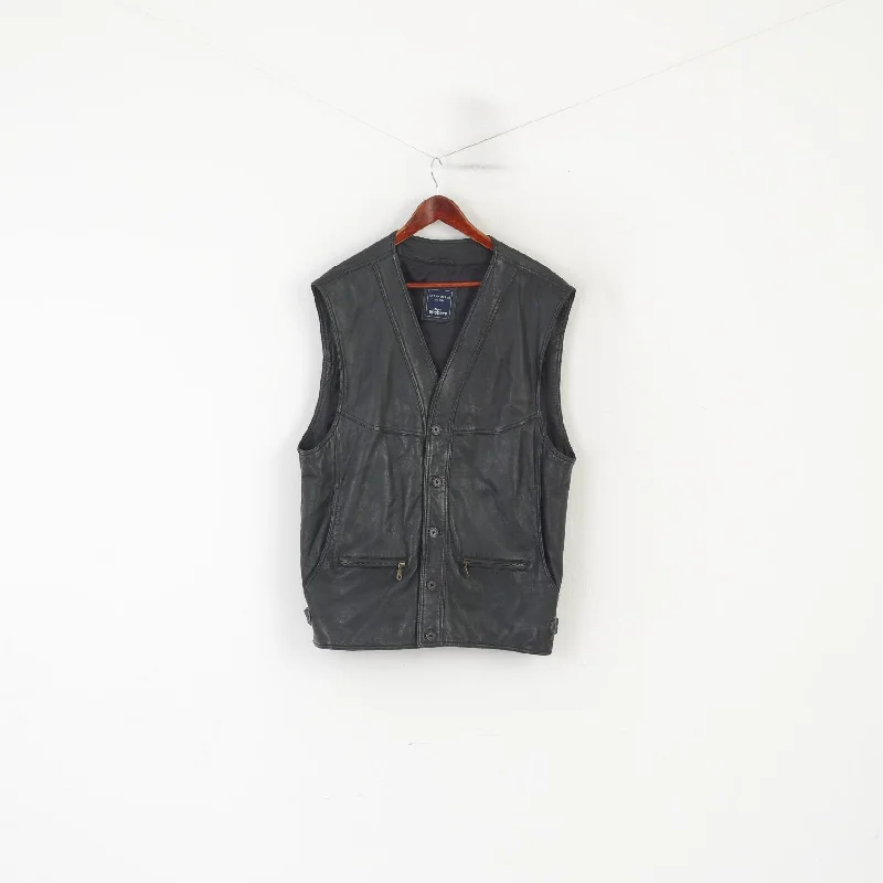 Super Bargain Engbers Men 56 XL Waistcoat Black Soft Leather Casual Wear Pockets Western Vest