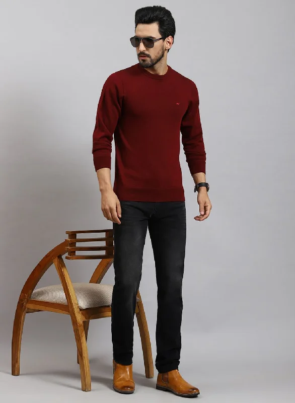 Unbeatable Deal Men Maroon Solid Pure wool Pullover